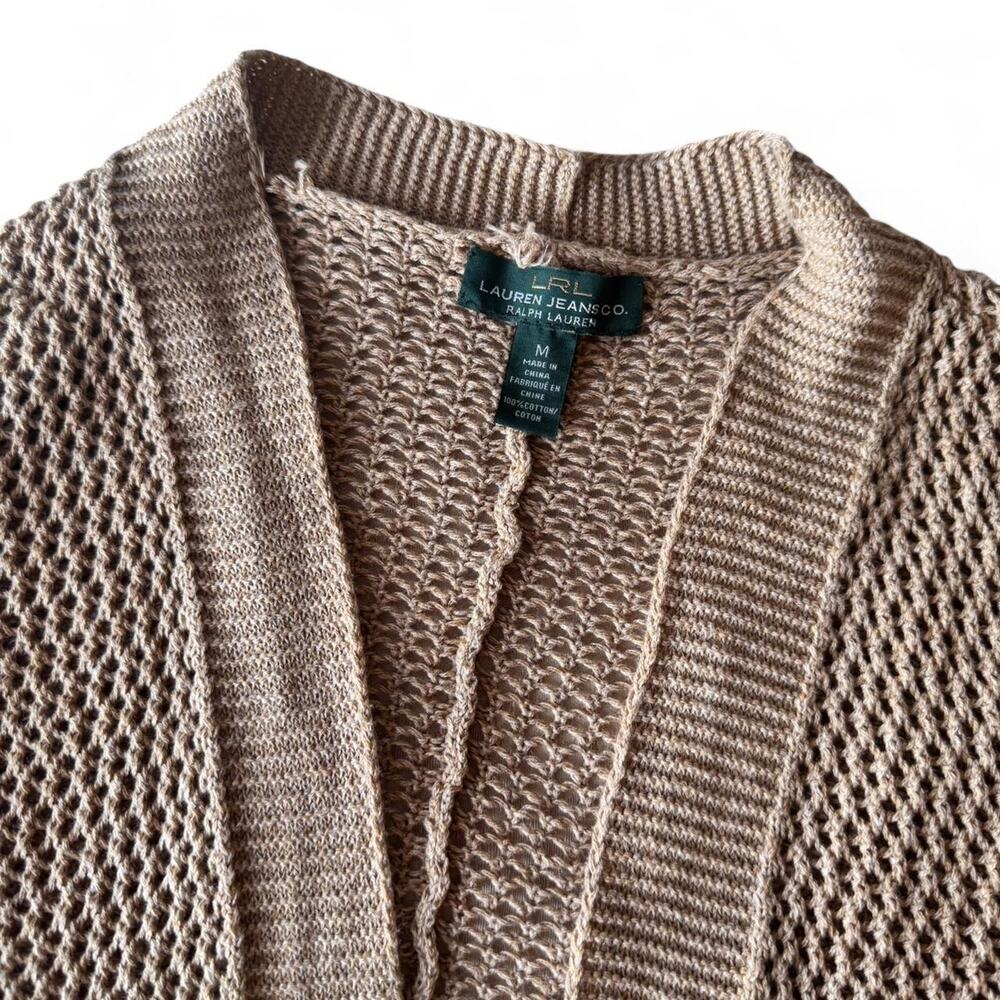 Ralph Lauren Lauren Jeans Co Fringe Cardigan Women’s M Tan Open Knit - Picture 2 of 5